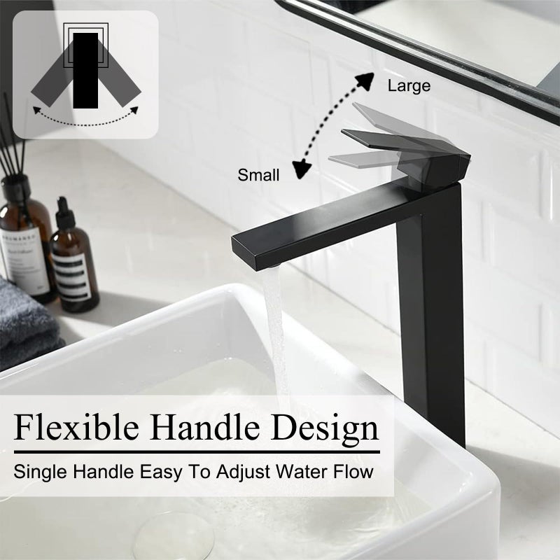 Friho Single Handle Matte Black Tall Bathroom Vessel Sink Faucet, Modern Vanity Basin Mixer Tap Bathroom Sink Faucet with Drain Pop up&Water Hoses, FRDC17914B - Image 3